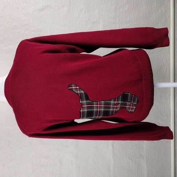 Leon Levin Hand Loomed Red Plaid Dog Applique Crew Neck Pullover Sweater Top - Picture 7 of 16